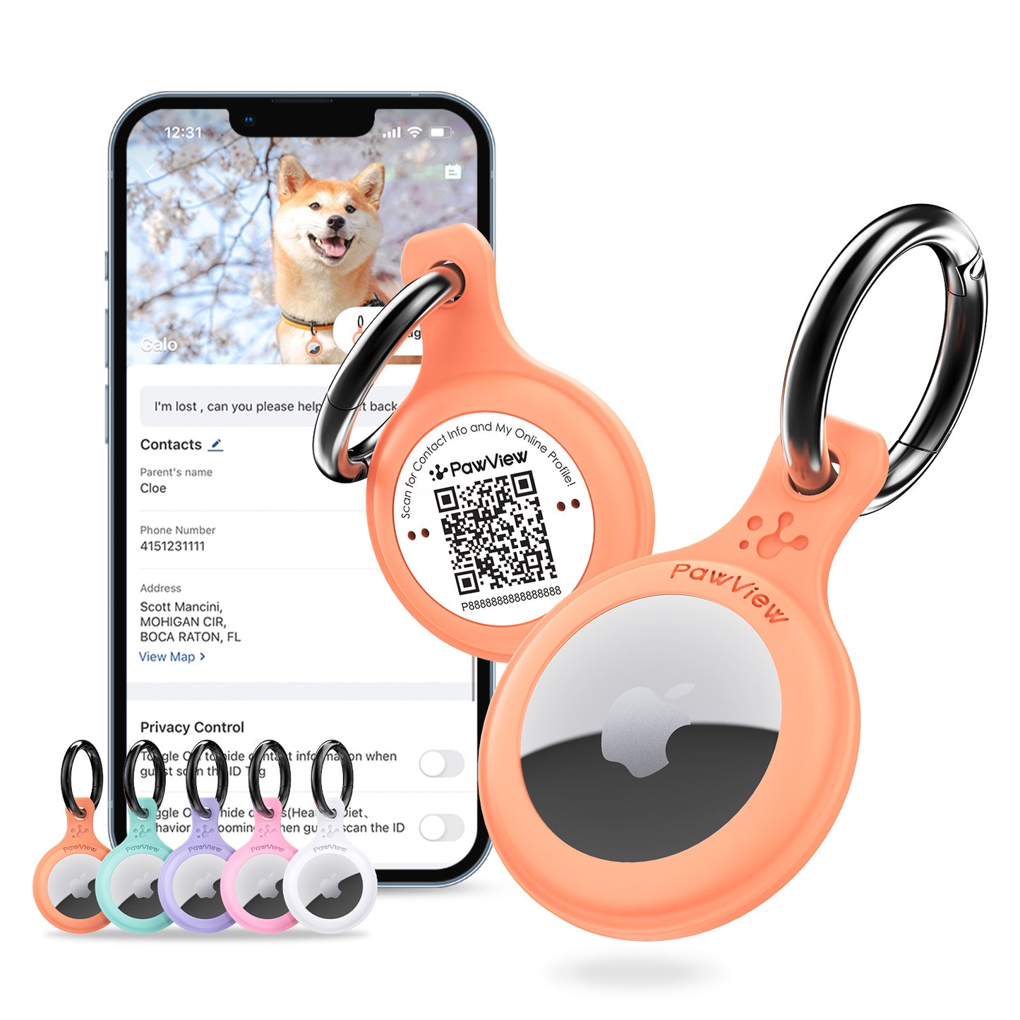 AirTag dog collar holder with Smart QR ID and GPS compatibility