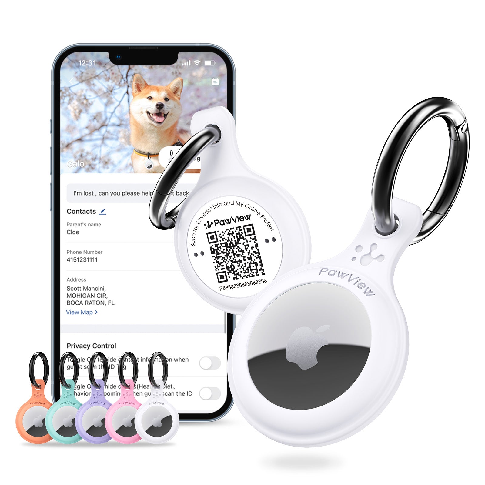 Cat GPS tracker collar with Smart QR ID and Apple AirTag compatibility