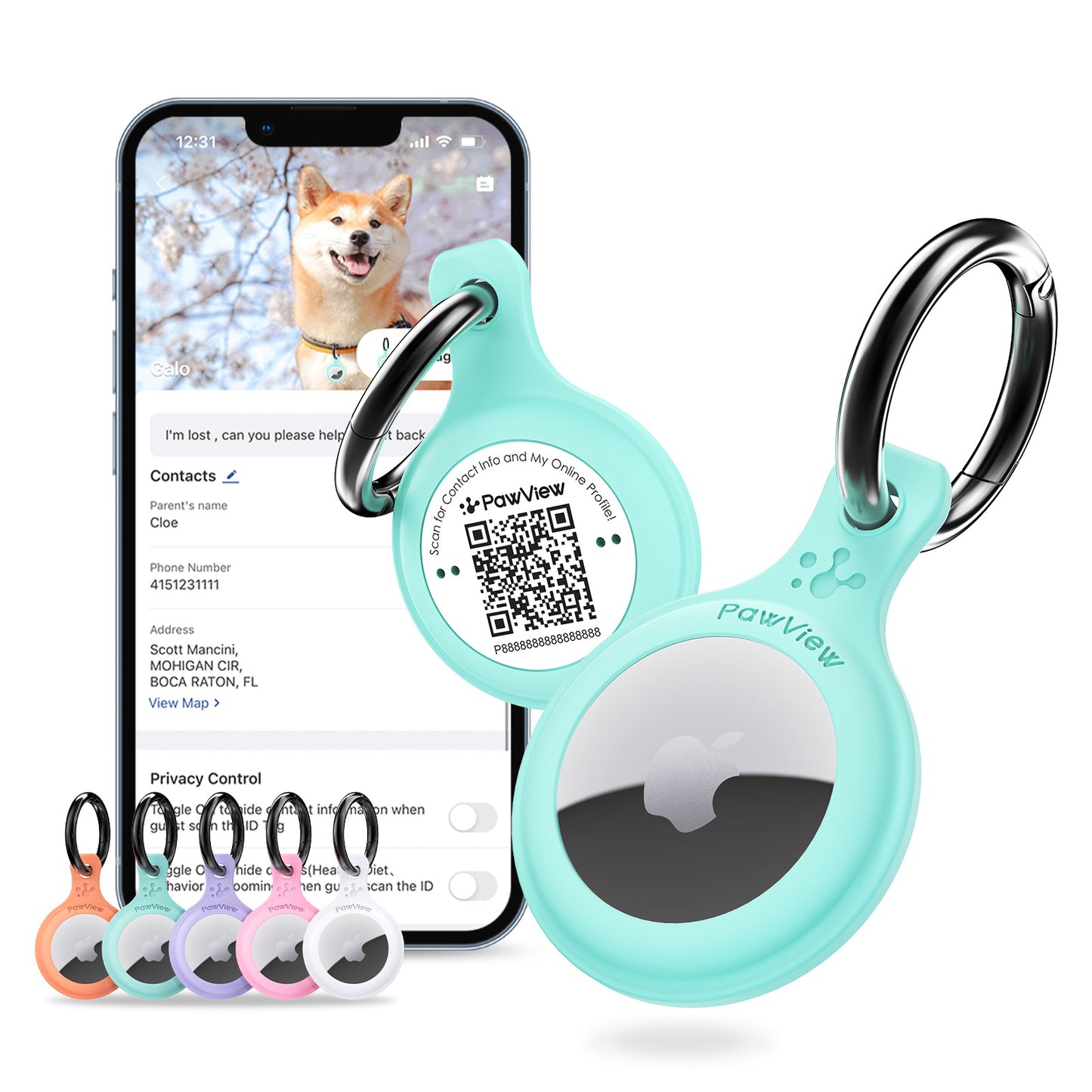 GPS tracker for pets with Apple AirTag holder attachment