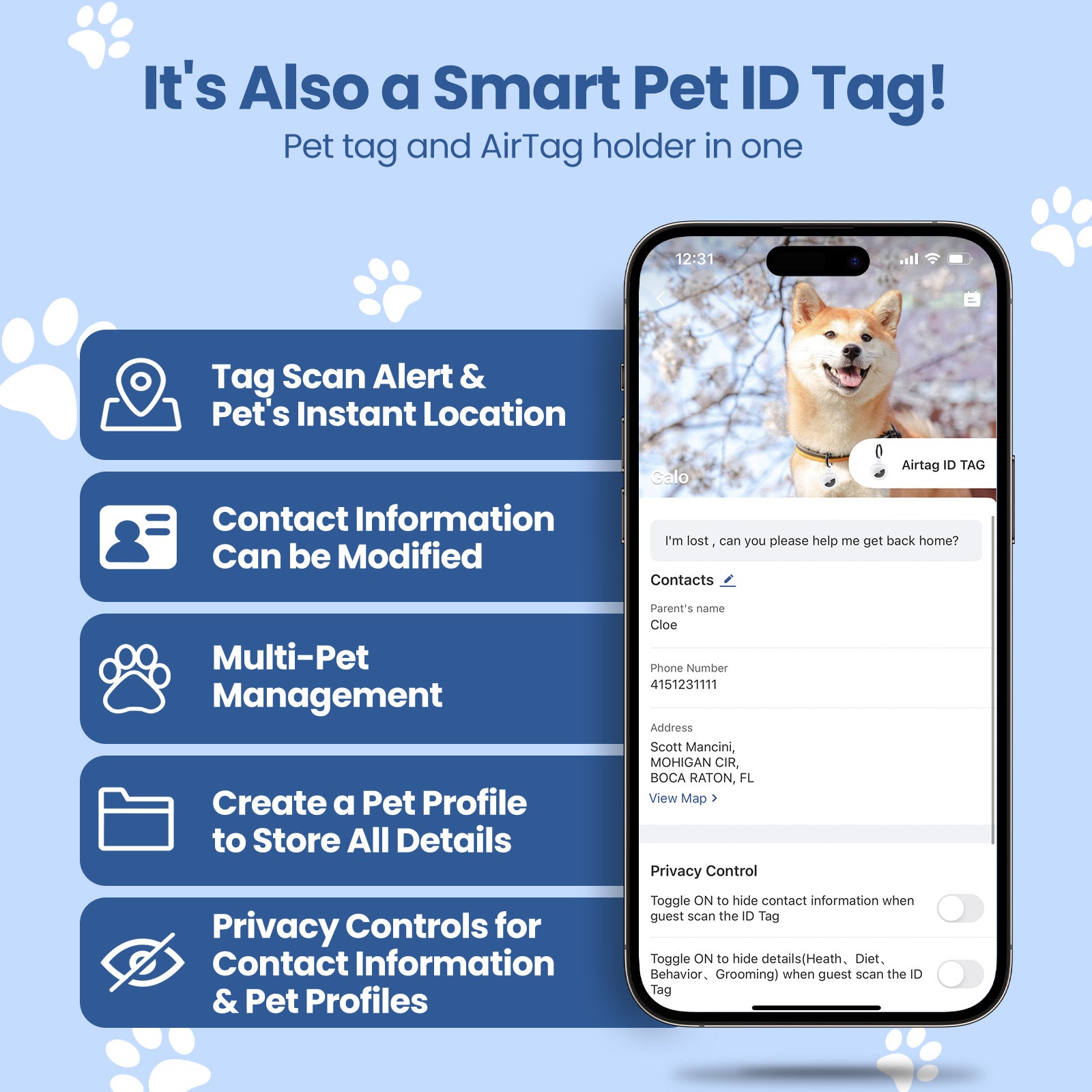 AirTag collar for pets with free pet management app