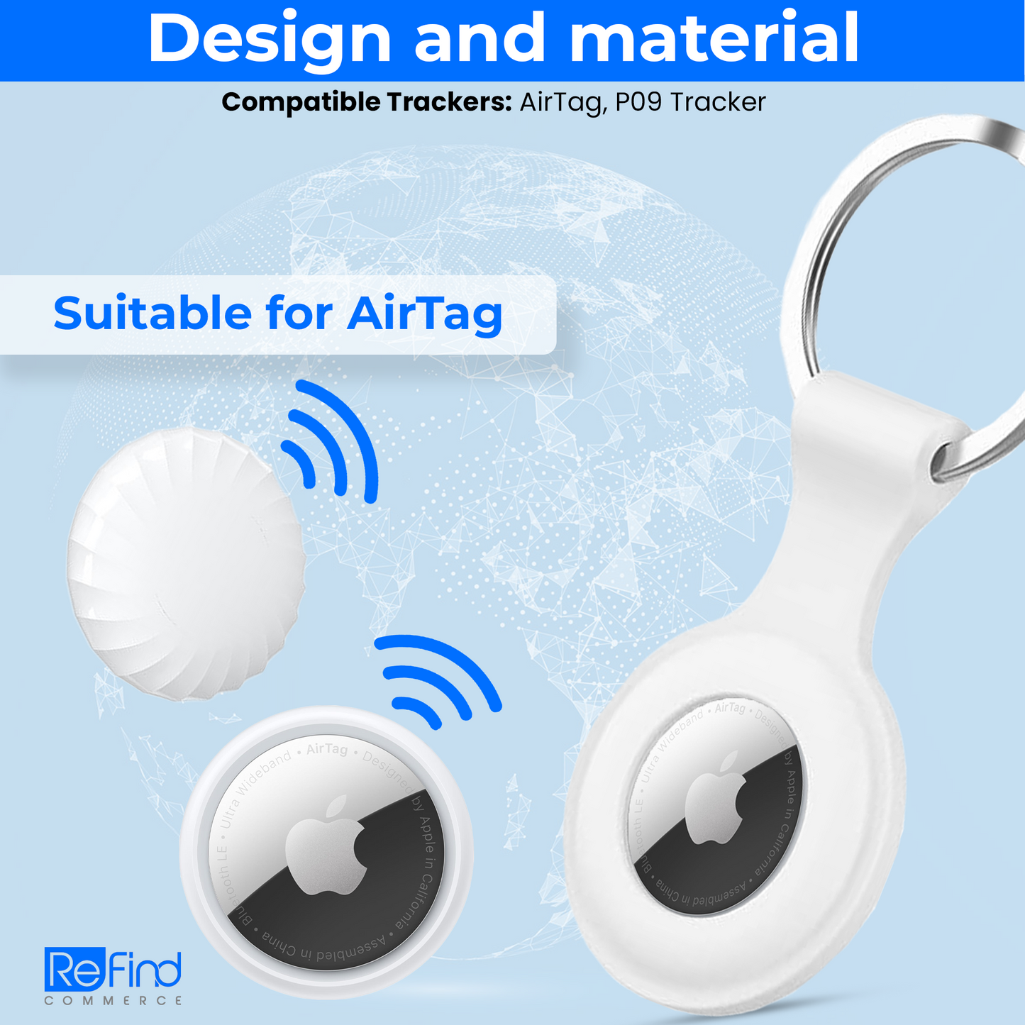 Airtag case with sleek design for attaching to keys and bags