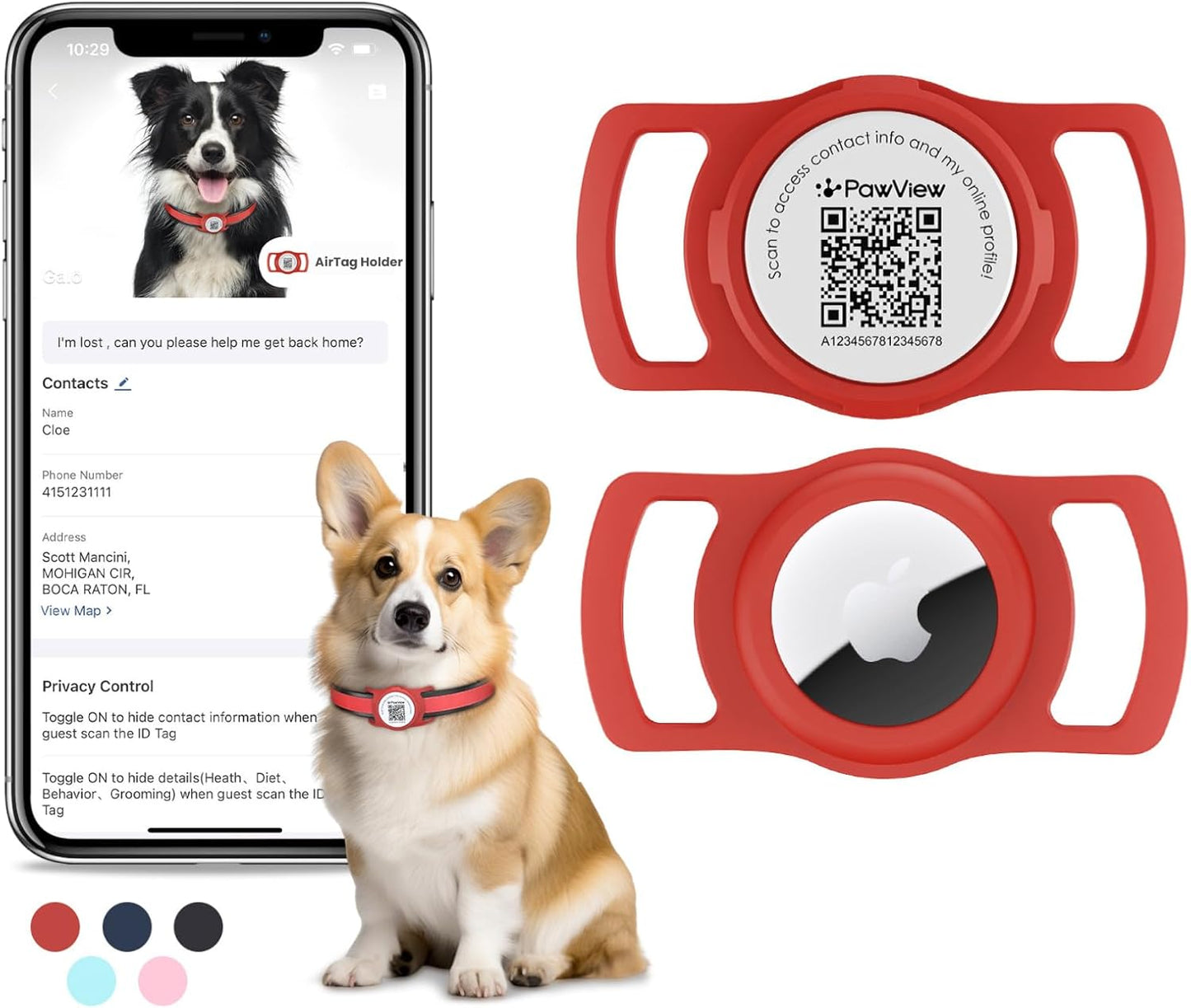 Air Tag holder for pet collar with free pet tracking app